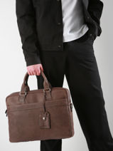 Leather Spider Briefcase 2 Compartments Etrier Black spider ESPI8022-vue-porte