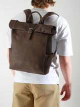 Leather Spider Backpack 2 Compartments Etrier Black spider ESPI8102-vue-porte